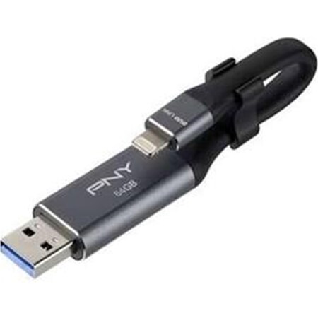 Pny Technologies PNY Technologies P-FDI64GLA02GC-RB 64 GB Duo Link USB 3.0 OTG Flash Drive for iOS Devices - Gray P-FDI64GLA02GC-RB